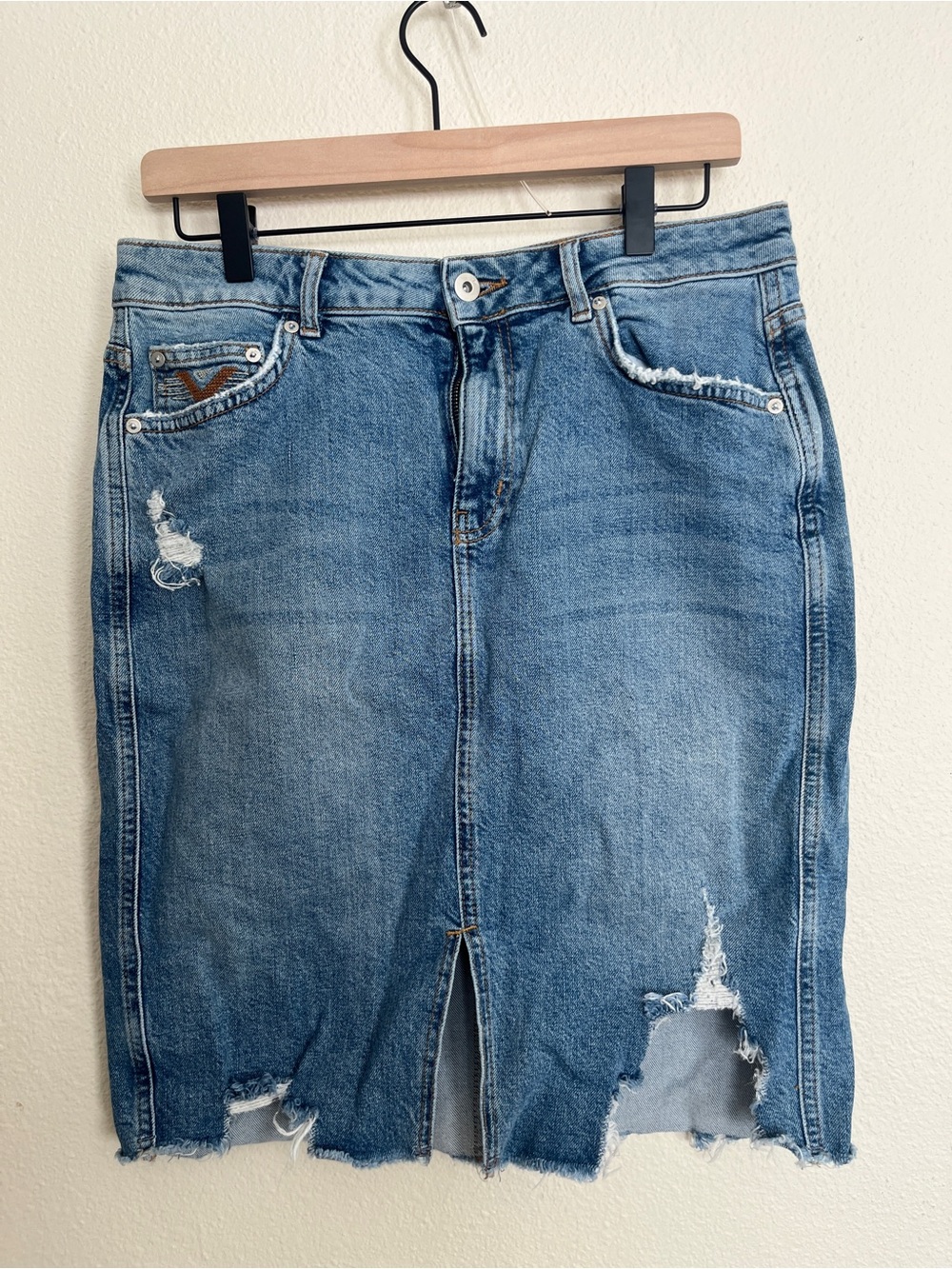 Anthropologie Denim Distressed Pencil Skirt - Blue